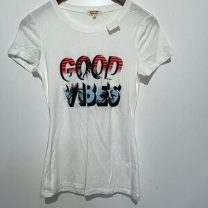 Heart & Hips Women's White Good Vibes‎ Crew Neck Tunic T-Shirt Small NWT